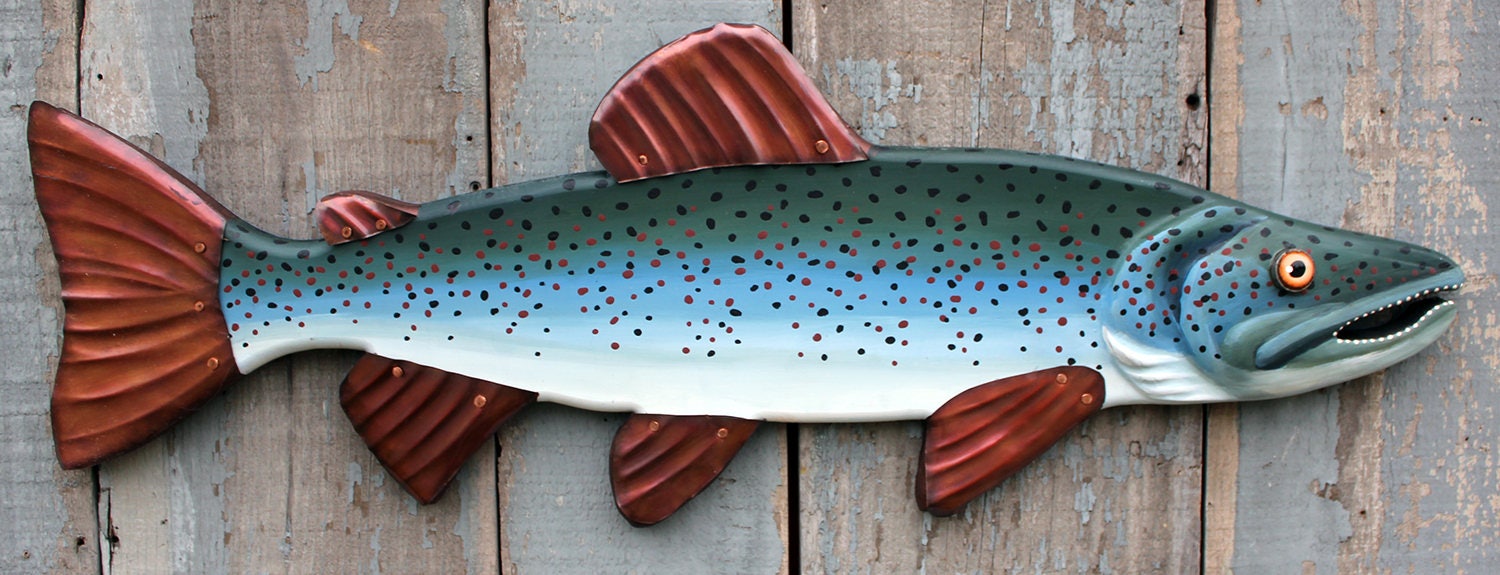32 inch Salmon Fish Art / Lake House Decor / Folk Art Fish / Fisherman