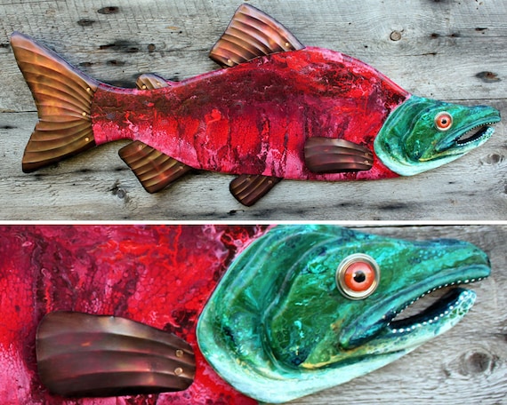 Sockeye Salmon Folk Art Wall Sculpture Large Fish Wall Art Etsy