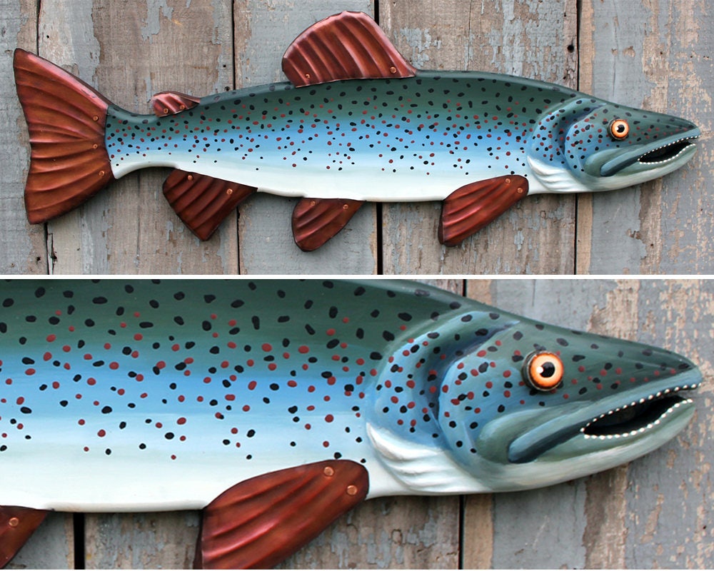 32 inch Salmon Fish Art / Lake House Decor / Folk Art Fish / Fisherman