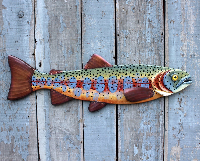 37 Trout Art on Wood Hand Painted Fish Wall Hanging Etsy
