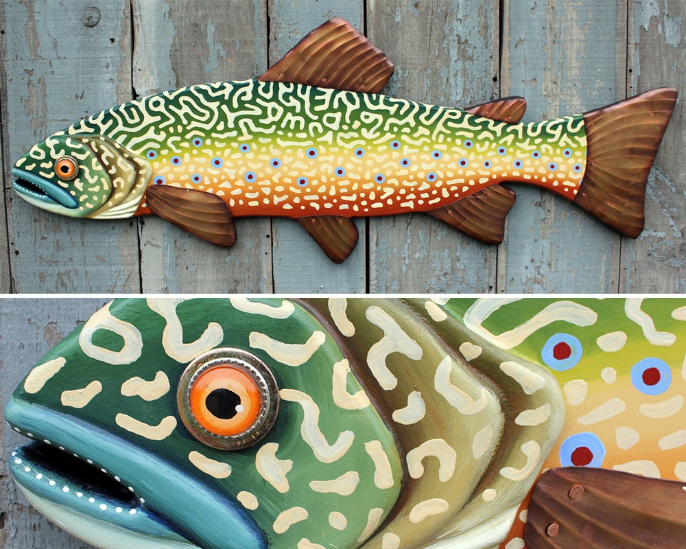 Large Brook Trout Colorful Fish Wall Sculpture 47