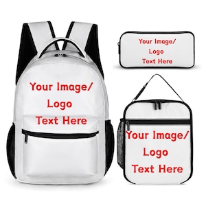 Custom 3Pcs Backpack Set | Personalized School Backpack, Pencil Case & Insulated Lunch Bag | Custom Photo Logo Text Back to School Gift