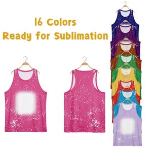 16 Colors Faux Tie-Dye Polyester Racerback Tank Top with Blank Front Square for Heat Transfer – Sublimation Ready Faux Bleached Tank Top