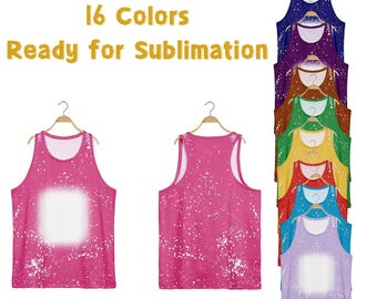 16 Colors Faux Tie-Dye Polyester Racerback Tank Top with Blank Front Square for Heat Transfer – Sublimation Ready Faux Bleached Tank Top