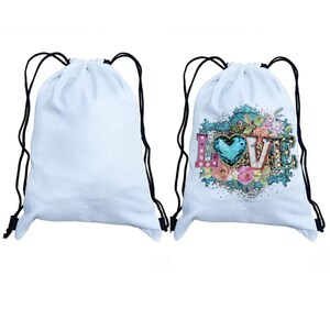 White Cotton Linen Drawstring Backpack | Blank DIY Heat Transfer Tote | Customizable Cinch Sack for Sublimation & HTV