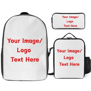 Custom 3Pcs Backpack Lunch Bag Pencil Case Set, Personalized School Bag Kit, Custom Travel Picnic Backpack Cooler Bag Stationery Bundle