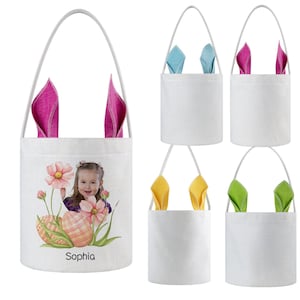 Sublimation Blank Easter Bunny Tote Bag | Linen Blank DIY Bag for Sublimation Printing | Pink Blue Green Yellow