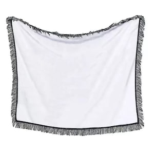 Sublimation Blank Flannel Blanket with Tassels – Soft Throw for Heat Transfer Printing, Both Sides White, DIY Customizable