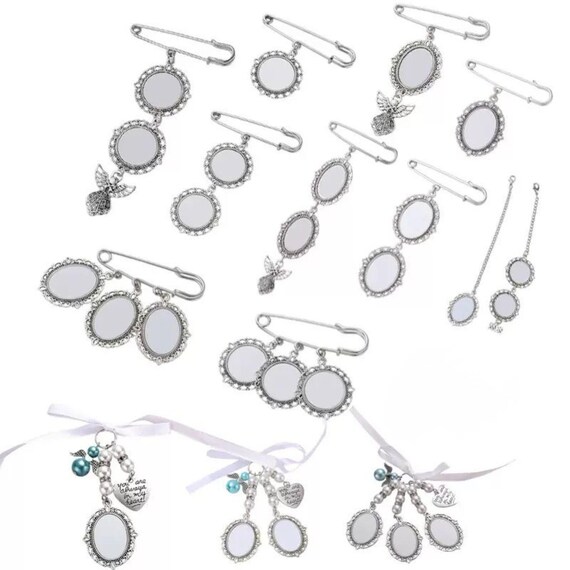 10-Pack Sublimation Blank Metal Charms Custom Photo Brooch & Pendant Set, Memorial Keepsakes, Bridal Bouquet Chars, Graduation Tassel Charms