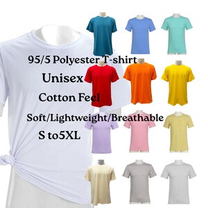 Sublimation Polyester T-shirt | Blank Solid Color Tee with Cotton Feel |Unisex US True Sizes S to 5XL Ideal for Heat Transfer & Custom Print