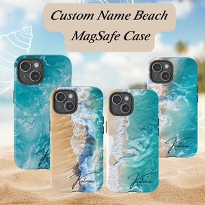 Personalized Ocean Beach Wave Tough Phone Case with Magsafe | Custom Name Coastal Phone Cover for iPhone Samsung, Google, Summer Beach Gifts