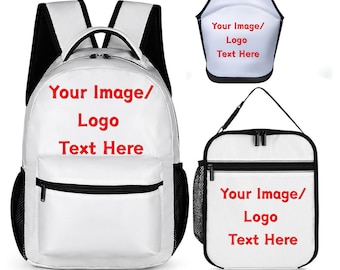 Custom 3Pcs Backpack Set | Personalized School Backpack, Neoprene Lunch Tote & Insulated Lunch Bag | Custom Photo Logo Text