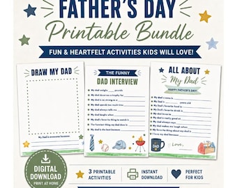 Father's Day Gift From Kids | All About My Dad Questionnaire Bundle, Funny Dad Interview, Draw My Dad, Gift From Kids, Instant Download