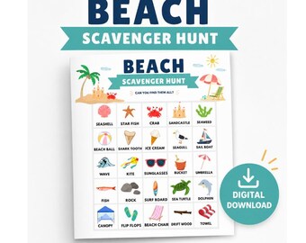 Beach Scavenger Hunt Printable | Kids Summer Vacation Game (Digital Download)