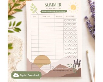 Summer Reading Log Printable | Kids Summer Schedule | Boho Tracker (Digital Download)
