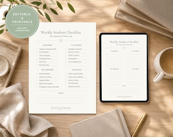 Weekly Student Checklist | Editable School Routine Printable | Homework & Daily Responsibility Tracker | Student To Do List PDF