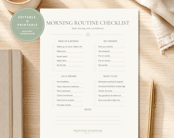Morning Routine Checklist Printable | Editable PDF Routine Chart | Kids Morning Checklist | Daily Routine Planner | School Morning Routine