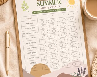 Summer Chore Chart Printable | Weekly Responsibility Tracker, Kids Summer Schedule (Digital Download)