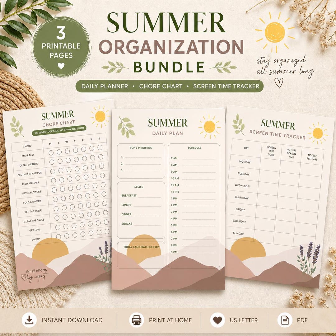 Summer Organization Printable Bundle | Kids Summer Schedule | Daily ...