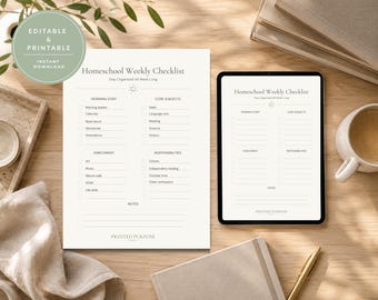 Editable Homeschool Weekly Checklist | Homeschool Planner Printable | Daily Schedule for Kids | Homeschool Routine | PDF & Canva