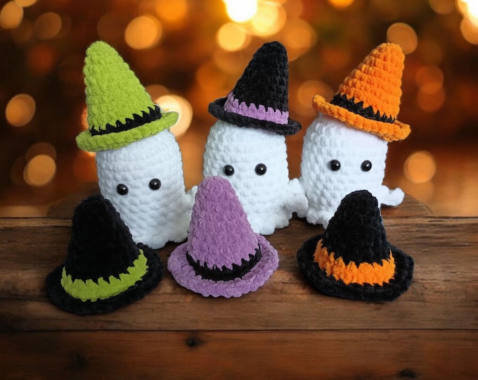 Hand-Crocheted Ghost Plushie – Soft, Spooky, and Ready to Haunt Your Heart (Removable Hats Sold as Add-Ons)