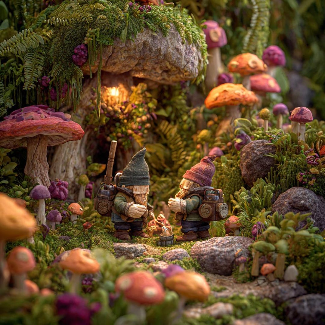 Enchanted Forest Garden Gnomes Fantasy Art Print - Magical Woodland ...