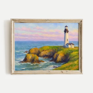 Lighthouse Sea Coast Oil Painting Print, Vintage Printable Wall Art, Digital Download, Home and Office, Living Room, Bedroom & Nursery Decor