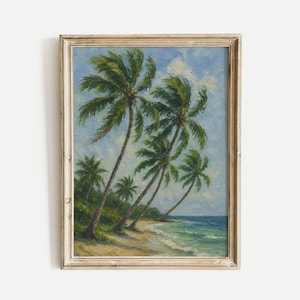 Palm Trees Shoreline Oil Painting Print, Nature Vintage Printable Wall Art, Digital Download, Home and Office, Living Room, Bedroom Decor