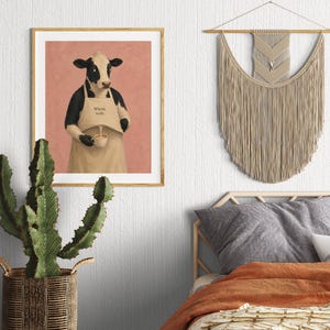 Cow Poster Print, Funny Whole Milk Barista Wall Art Meme, Whimsical Animal Illustration, Coffee Kitchen Decor Gift, No Frame
