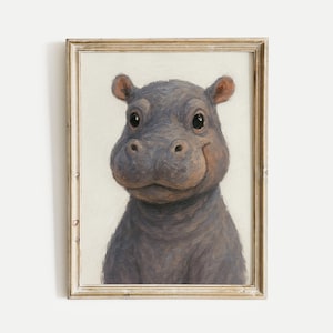 Nilpferd Ölgemälde Poster, afrikanische Tier Wand Kunst Kopf Druck, digitaler Download, Vintage Safari Wildtiere Kunst, Galerie & Kinderzimmer Dekor