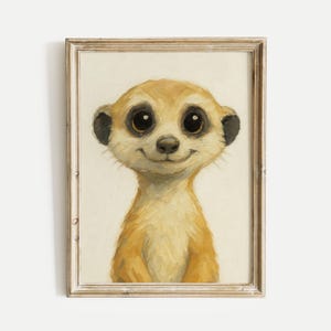 Meerkat Oil Painting Poster, African Animal Wall Art Head Print, Digital Download, Vintage Safari Wildlife Art, Gallery & Nursery Decor