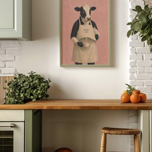 Cow Poster Print, Funny Whole Milk Barista Wall Art Meme, Whimsical Animal Illustration, Coffee Kitchen Decor Gift, No Frame