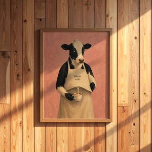 Cow Poster Print, Funny Whole Milk Barista Wall Art Meme, Whimsical Animal Illustration, Coffee Kitchen Decor Gift, No Frame