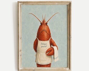 Lobster Poster Print, Funny Today Special Wall Art, Whimsical Animal Illustration, Kitchen Seafood Decor Gift, No Frame