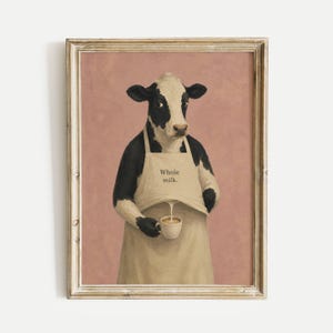 Cow Poster Print, Funny Whole Milk Barista Wall Art Meme, Whimsical Animal Illustration, Coffee Kitchen Decor Gift, No Frame