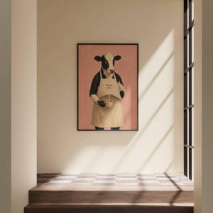 Cow Poster Print, Funny Whole Milk Barista Wall Art Meme, Whimsical Animal Illustration, Coffee Kitchen Decor Gift, No Frame