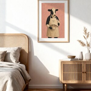 Cow Poster Print, Funny Whole Milk Barista Wall Art Meme, Whimsical Animal Illustration, Coffee Kitchen Decor Gift, No Frame