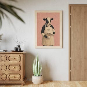 Cow Poster Print, Funny Whole Milk Barista Wall Art Meme, Whimsical Animal Illustration, Coffee Kitchen Decor Gift, No Frame