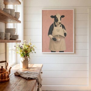 Cow Poster Print, Funny Whole Milk Barista Wall Art Meme, Whimsical Animal Illustration, Coffee Kitchen Decor Gift, No Frame