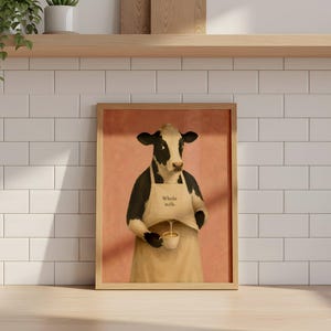 Cow Poster Print, Funny Whole Milk Barista Wall Art Meme, Whimsical Animal Illustration, Coffee Kitchen Decor Gift, No Frame