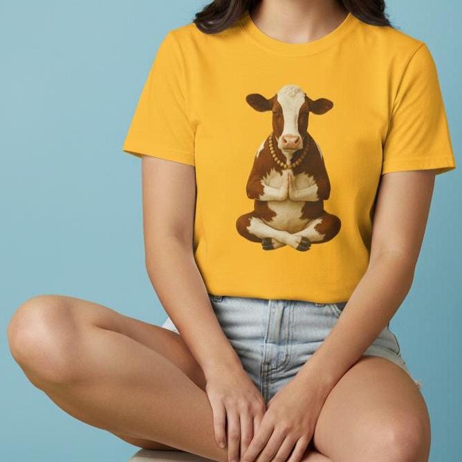 Meditating Cow Tee | Fun Graphic T-Shirt, Animal Lover Gift, Yoga Shirt, Casual Tee, Unique Cow Art, Yoga Gift For Her, Namaste, Farm Animal