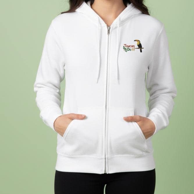 Toucan Do It Embroidered Zip Hoodie | Organic Cotton Eco-Friendly Sweatshirt | Zip Up Hoodie with Toucan | Sustainable Streetwear Gift