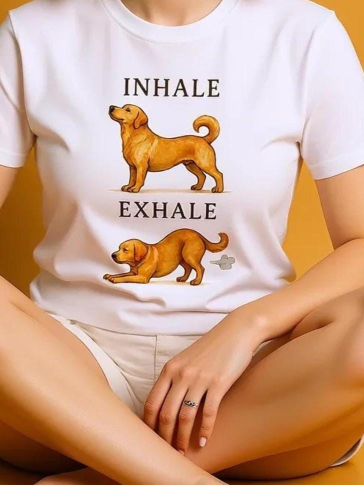 Inhale Exhale Dog Shirt | Funny Dog Yoga Tee | Humorous Pet Lover T-Shirt | Gag Gift for Dog Owners