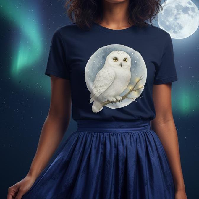 Winter Owl T-Shirt - Cozy Night Vibes - Heavyweight Cotton Tee with Branch Design