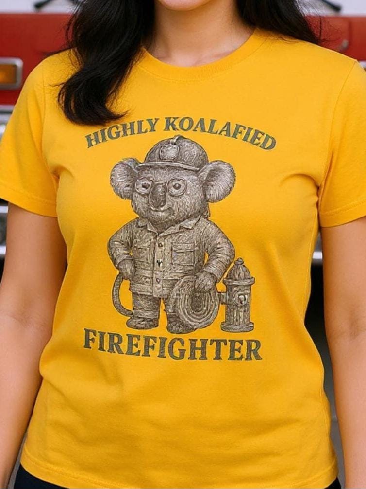 Firefighter Appreciation T-Shirt | Highly Koalafied Firefighter Tee | Funny Rescue Graphic Top | Gift for Firemen