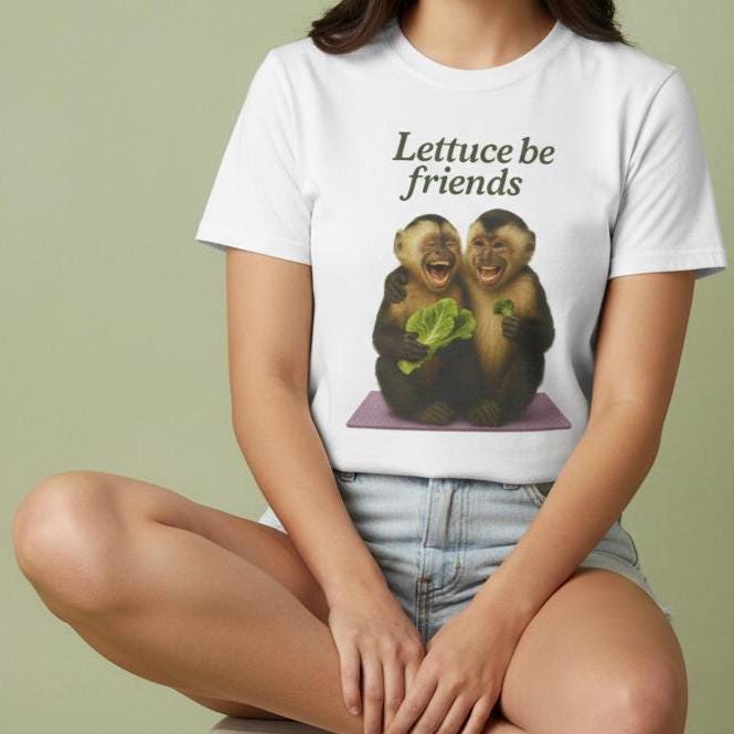 Funny Animal T-Shirt, Lettuce Be Friends Monkey Tee, Cute Gift for Animal Lovers, Birthday Gift Unisex Cotton Tee, Gift for Her, Monkeys fun