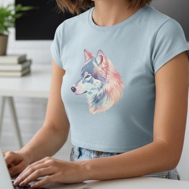 Colorful Wolf Women's Festival Crop Top, Boho Tee, Summer Top, Animal Lover Gift, Music Festival Wear, Trendy Casual Wear Shirt