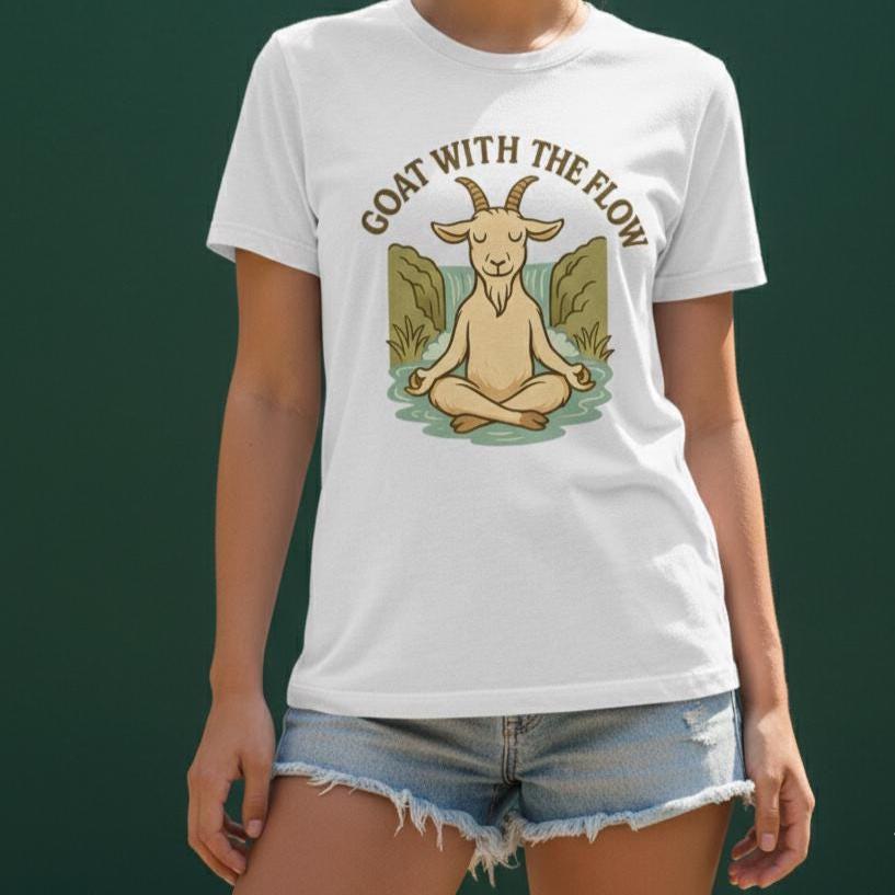 Goat With The Flow Tee, Relaxed Fit Cotton Shirt, Gift for Goats Lovers, Casual Wear, Funny Animal T-Shirt