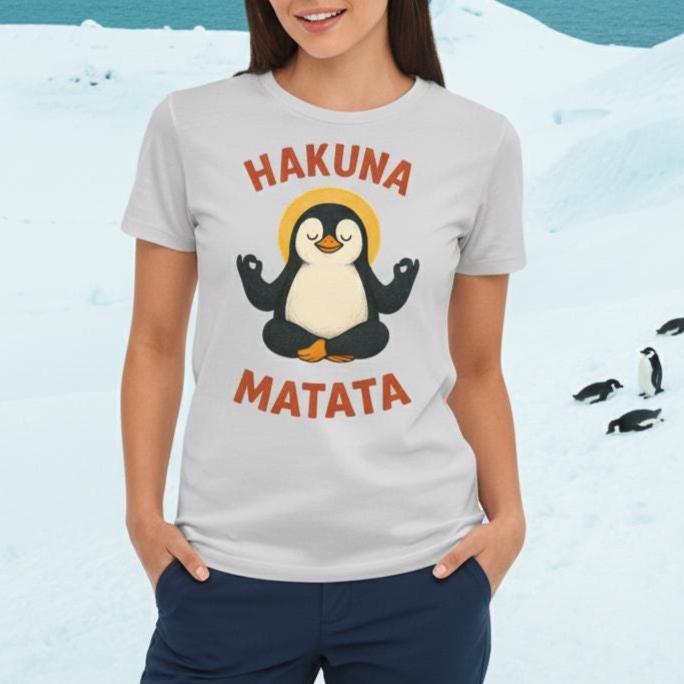 Meditating Penguin T-Shirt, Hakuna Matata Unisex Tee, Relaxing Animal Shirt, Funny Yoga Penguin Top, Chill Vibes Meditation Apparel