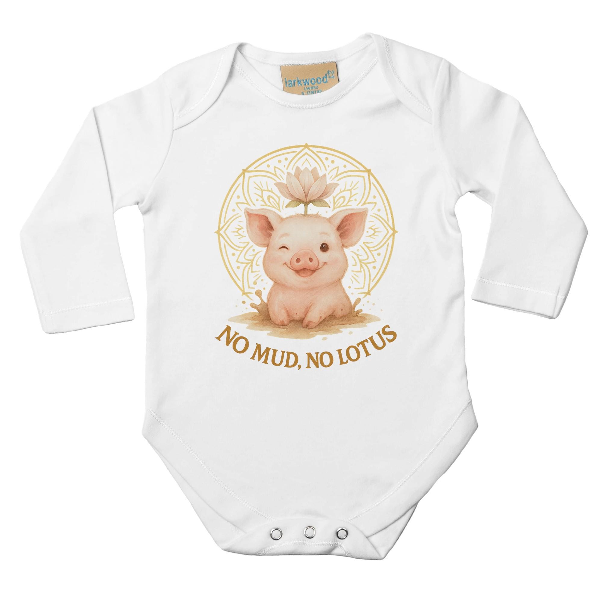 No Mud No Lotus Baby Bodysuit | Long Sleeve Infant Onesie | Cute Mandala Baby Gift | Thoughtful Present for Mom